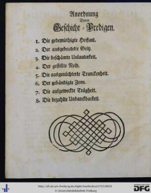 Anordnung der Geschicht-Predigen.
