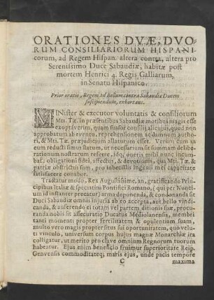 Prior oratio, Regum ad Bellum contra Sabaudiae Ducem suscipiendum, exhortans.