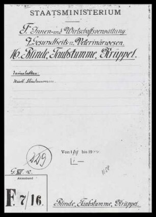 Fürsorge für Blinde, Schwerhörige, Taubstumme und Schwachsinnige