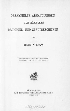 Gesammelte Abhandlungen zur römischen Religions- und Stadtgeschichte