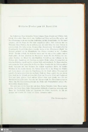 Wilhelm Pinder zum 25. Juni 1938