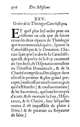 XXV. Ordre de la Theologie Catechistique