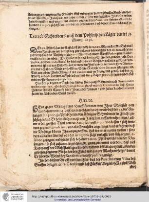 Extract Schreibens auß dem Pohlnischen Läger datirt 31. Martij/ 1656.