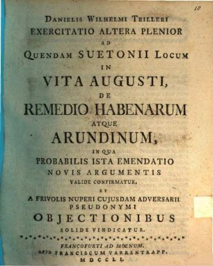 Exercitatio altera plenior ad quendam Suetonii locum in vita Augusti, de remedio habenarum atque arundinum
