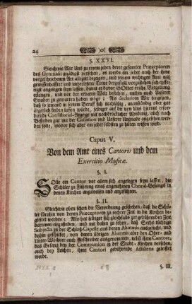 Caput V. Von dem Amt eines Cantoris und dem Exercitio Musicae.