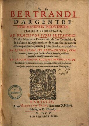 Commentarii ad praecipuos juris Britannici titulos : nempe de donationibus, de jure connubiorum ...