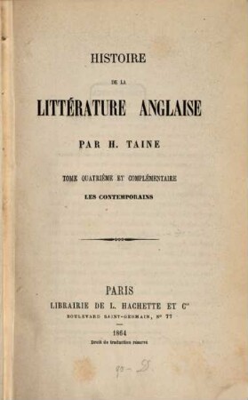 Histoire de la littérature anglaise, 4. Les contemporains