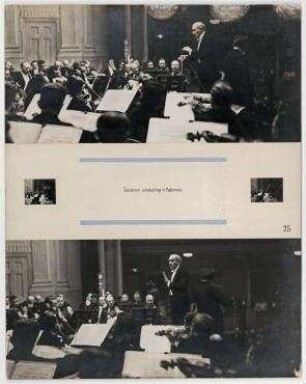 Arturo Toscanini dirigiert in Baltimore, Maryland. Konzert mit dem Geiger Adolf Busch. rechts stehend: Adolf Busch