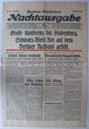 Deutschnationale Abendzeitung "Berliner illustrierte Nachtausgabe" zur Lage nach der Reichstagswahl vom 5. März 1933