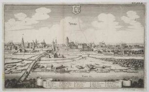 Ansicht von Wels, Radierung, um 1650? : Welß. - [Frankfurt] : [Merian] , [um 1650?]. - 1 Ansicht : Radierung ; 32 x 19 cm. Mit Wappen. - Mit Gebäudeverzeichn.