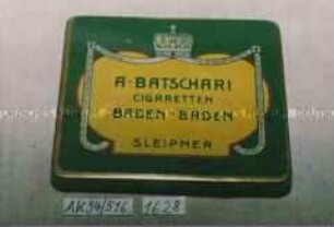 Blechdose für 10 Stück "CIGARETTEN SLEIPNER GOLD" A. BATSCHARI BADEN-BADEN