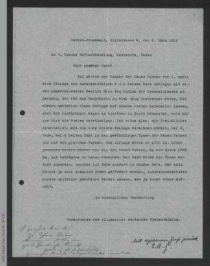 Brief von Helene Lange an die G. Braun Hofbuchhandlung