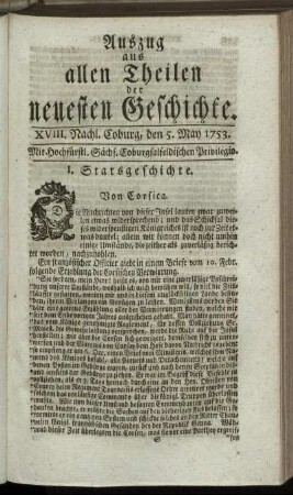 XVIII. Nachlese. Coburg, den 5. May. 1753.