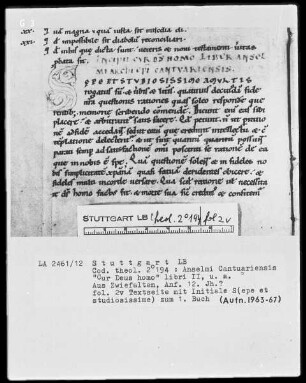 Anselmus Cantuariensis - Cur Deus homo — Initiale S (epe et studiosissime), Folio 2 verso