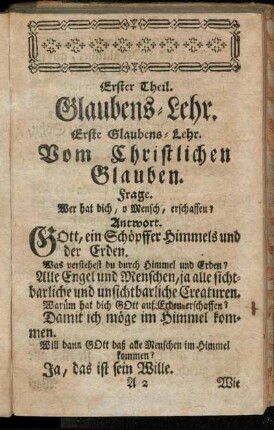 Erster Theil. Glaubens-Lehr.