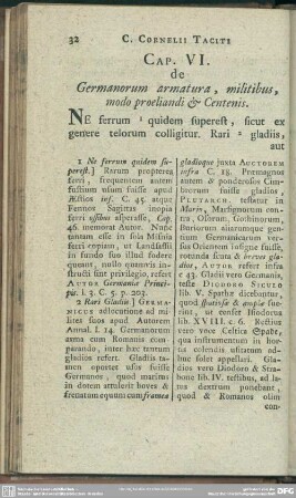Cap. VI. de Germanorum armatura, militibus, modo proeliandi & Centenis