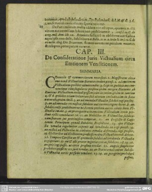 Cap. III. De Consideratione Iuris Victualium circa Emtionem Venditionem