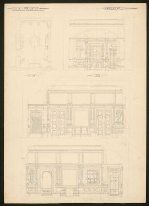 Villa Siemens, Berlin-Wannsee: Grundriss Speisesaal 1.100, Wandabwicklung Speisesaal 1:50