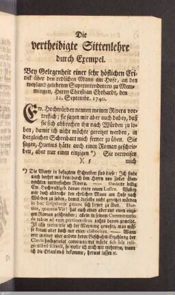Die vertheidigte Sittenlehre durch Erempel.