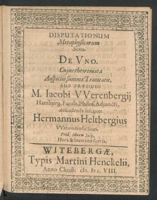 Disputationum Metaphysicarum Sexta. De Uno