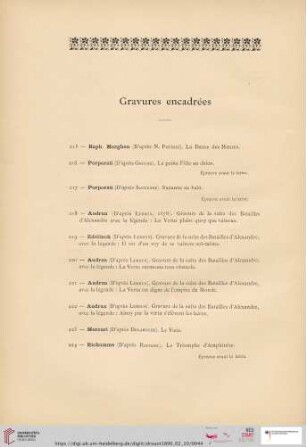 Gravures encadrées (Nr. 215 - 229)