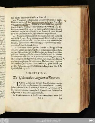 Disputatio VI. De Gubernatione Angelorum Bonorum.