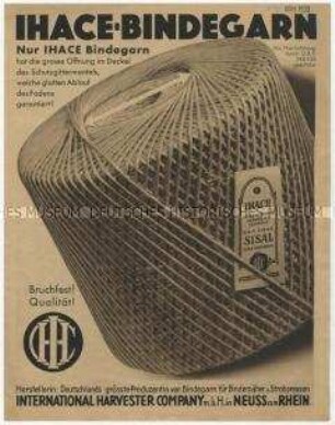 Garn für Bindemäher von der International Harvester Company in Amerika