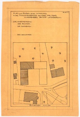 Ausbau des Wirtschaftsgebäudes, Greifenberg: Lageplan 1:500