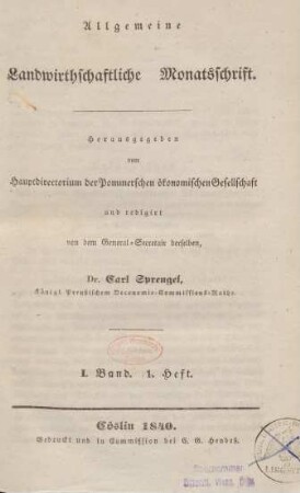 1.1840: Allgemeine Landwirthschaftliche Monatsschrift