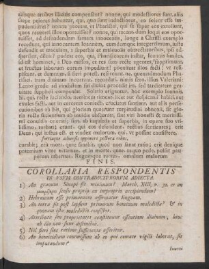 Corollaria Respondentis In Usum Contradicturorum Adiecta