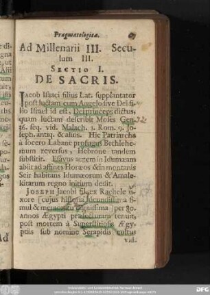 Sectio I. De Sacris.