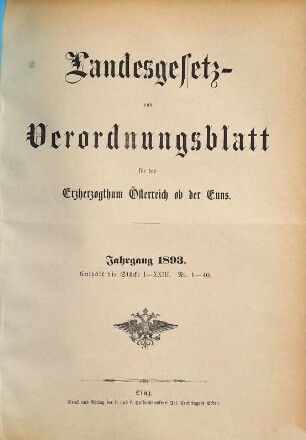 Landesgesetz- und Verordnungsblatt für Oberösterreich. 1893, 1893