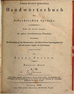 Johann Gottlob Schneiders Handwörterbuch der griechischen Sprache. 2, L - Ō