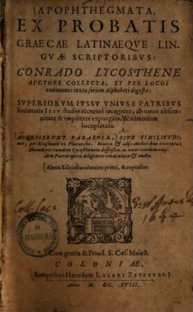 Apophthegmata, ex probatis Graecae Latinaeque linguae scriptoribus