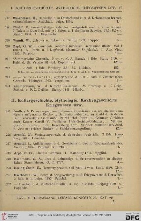 II. Kulturgeschichte. Mythologie. Kirchengeschichte. Kriegswesen usw. (Nr. 245 - 470)