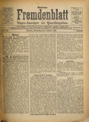 Münchener Fremdenblatt : mit Tagesanzeiger und Quartiergeber. 1882,10/12 = Jg. 5