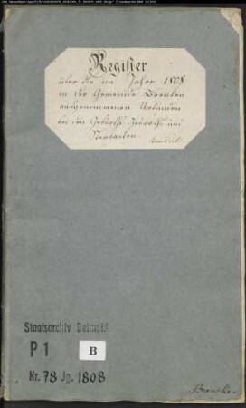 Zivilstandsregister der katholischen Gemeinde Brenken, Kreis Büren (GHT 1808). (Gemeinde: Katholische Gemeinde Bredenborn)