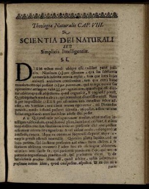 Cap. VIII. De Scientia Dei Naturali Seu Simplicis Intelligentiæ.