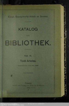 Kat. 9: Textil-Arbeiten : abgeschlossen Ende Mai 1896