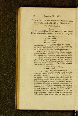 V. Von den in einem Feuerwerkslaboratorium erforderlichen Bedürfnissen, Materialien und Werkzeugen.