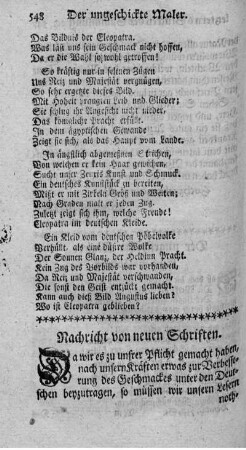Nachricht von neuen Schriften.