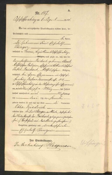 Standesamtsbuch der Stadt Aschaffenburg: Geburten 365/1900 - 184/1901