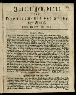 29tes Stueck, den 17ten Julii 1809