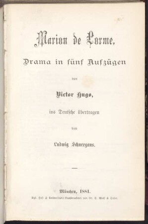 Marion de Lorme : Drama in fünf Aufzügen