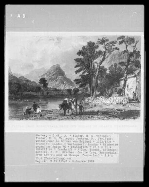 Wanderungen im Norden von England, Band 1 — Bildseite gegenüber Seite 76 — Castle Crag, Borrowdale, from the village of Grange, Cumberland