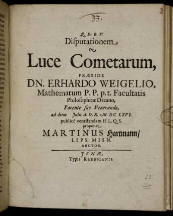 Disputationem De Luce Cometarum