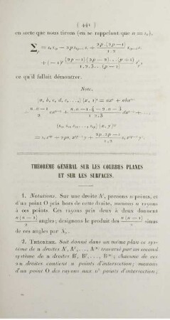 Théorème général sur les courbes planes et sur les surfaces.