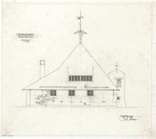 Gsaenger, Gustav; München - Obermenzing, Grünspechtstr. 13; Ev. Notkirche, Bethlehems Kirche, Pfarrhaus - Notkirche, Erweiterung, Ostseite (Ansicht)