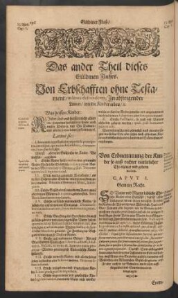Das ander Theil dieses Güldinen Flusses. Von Erbschafften ohne Testament/ in linea descendenti, In absteigender Linien/ wie die Kinder erben/ [et]c.