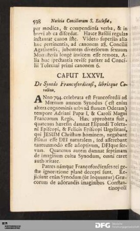 Caput LXXVI. De Synodo Francofordiensi, librisque Carolinis